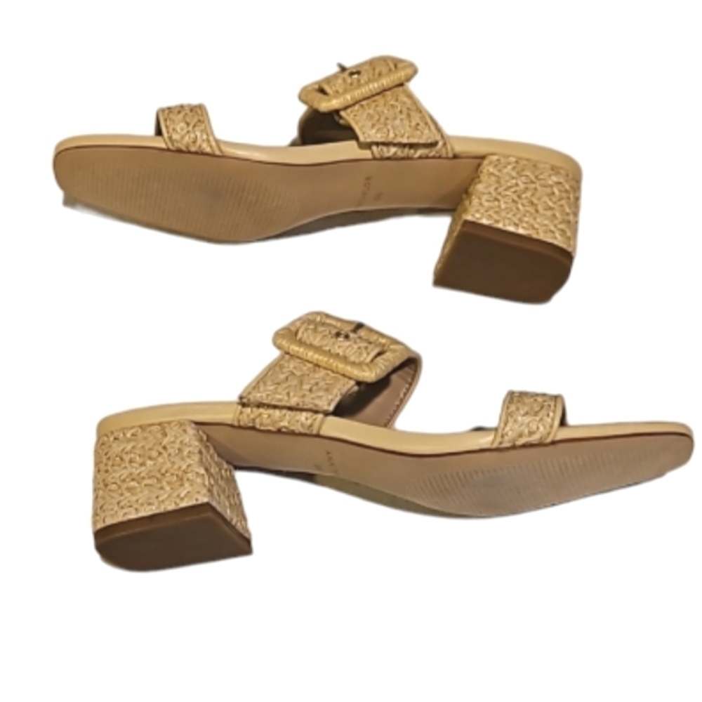 NEW! ANN TAYLOR Raffia Slip On Block Heel Sandals Buckle Accent 6. - Picture 3 of 8